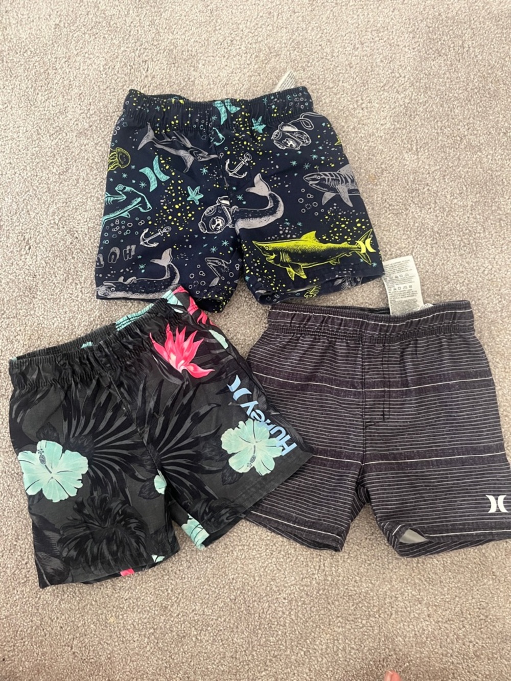 Hurley Black Floral and Shark Mix Boys Swim Shorts Set